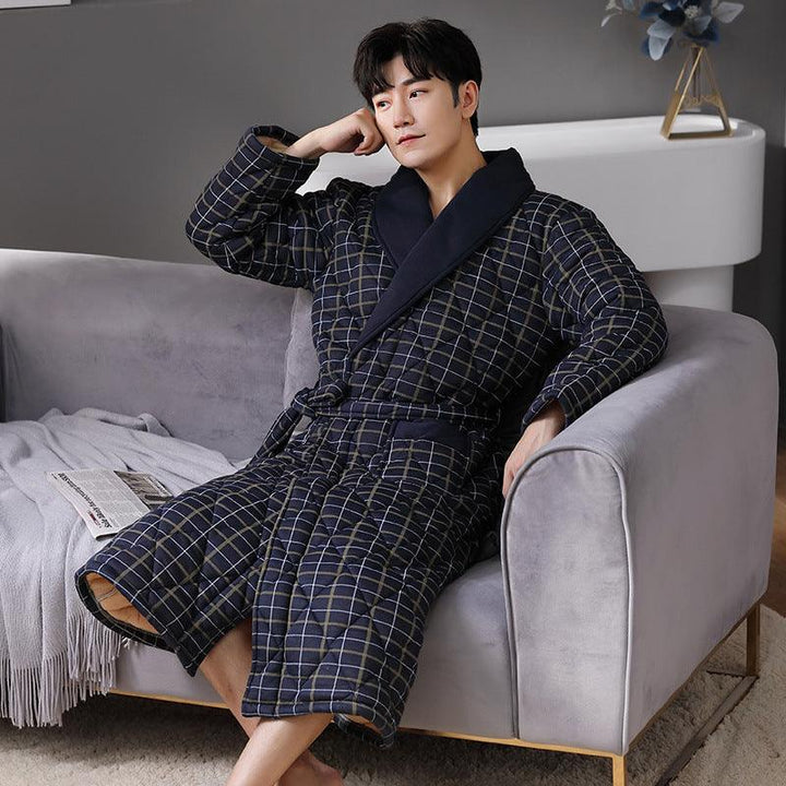 Pure Cotton Long Sleeved Autumn And Winter Thin Quilted Bathrobe Bathrobe - Mamofa Global Store