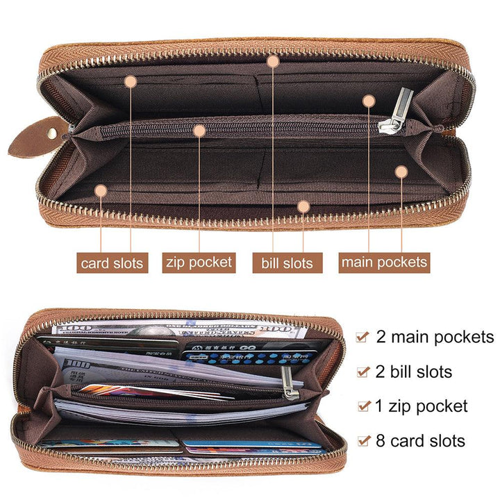 JOYIR Genuine Leather Long Wallets for Men RFID Blocking Cash Credit Card Holder Checkbook Wallet Zipper Coin Pocket Purse Male - Mamofa Global Store