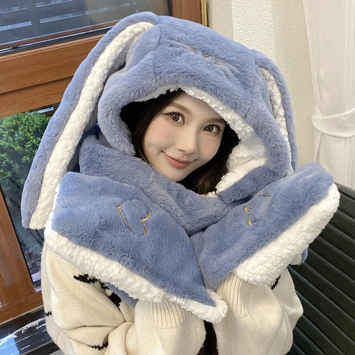 Big Long Rabbit Ears Fleece-lined Warm Hat And Scarf - Mamofa Global Store