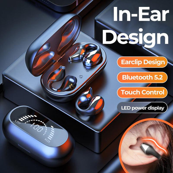 Ear Clip Bone Conduction Headphone Bluetooth 5.2 HIFI Wireless Earphone Touch Handsfree Sports Noise Cancelling Headset With Mic - Mamofa Global Store