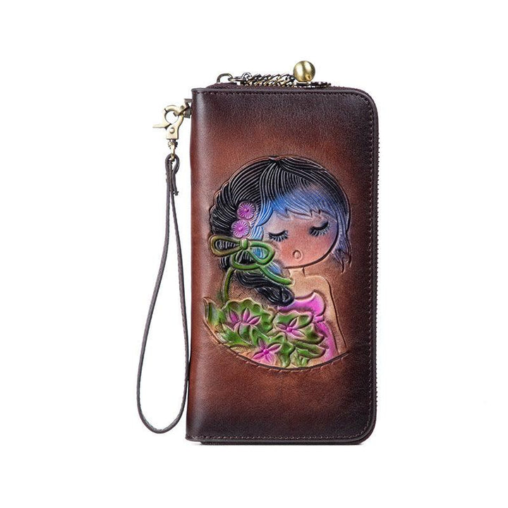 RFID Anti-theft Swiping Women's Handmade First Layer Cowhide Wallet - Mamofa Global Store