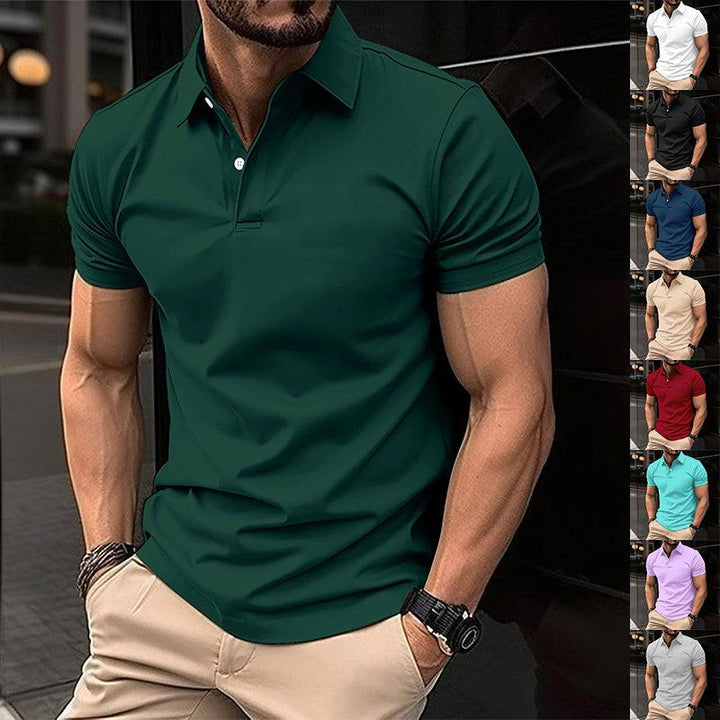 Summer Short Sleeve Polo Shirt Men Solid Color Button Lapel Button Top - Mamofa Global Store