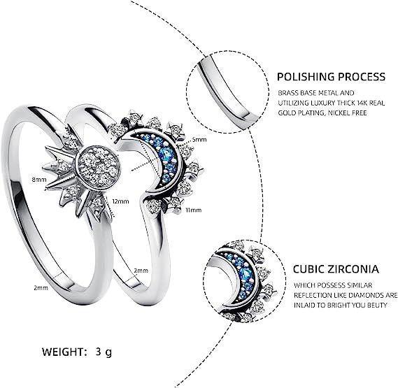 Sun And Moon Rings Couple Rhinestones Ring For Love Valentine's Day Jewelry - Mamofa Global Store