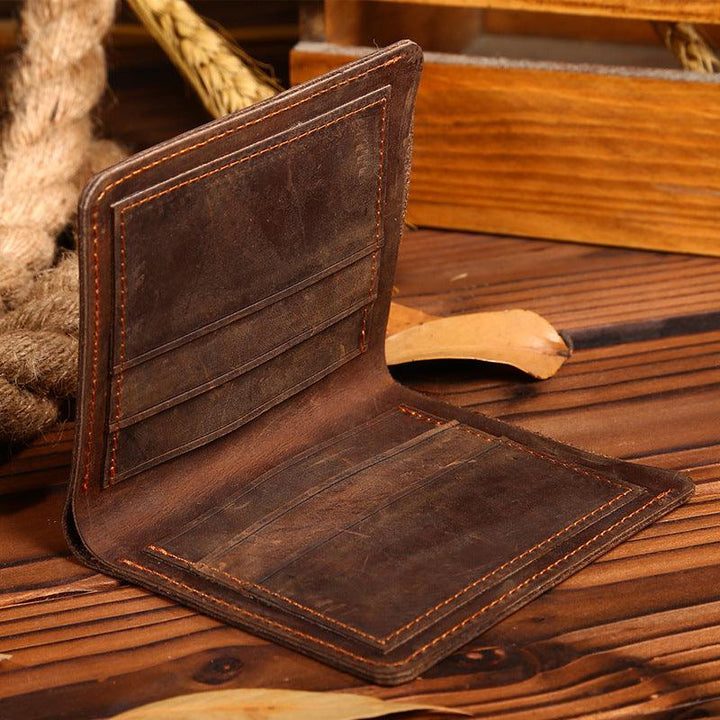 Vintage Crazy Horse Leather Men's Short Wallet - Mamofa Global Store