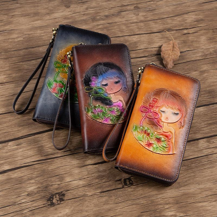 RFID Anti-theft Swiping Women's Handmade First Layer Cowhide Wallet - Mamofa Global Store