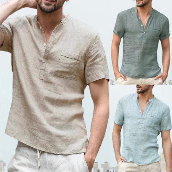 Casual Linen Solid Color Shirt Button - Mamofa Global Store