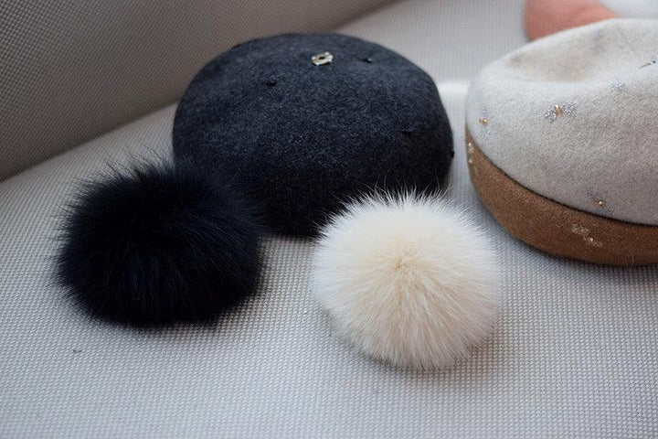 Women's Autumn And Winter Fox Fur Ball Vintage Wool Hat - Mamofa Global Store