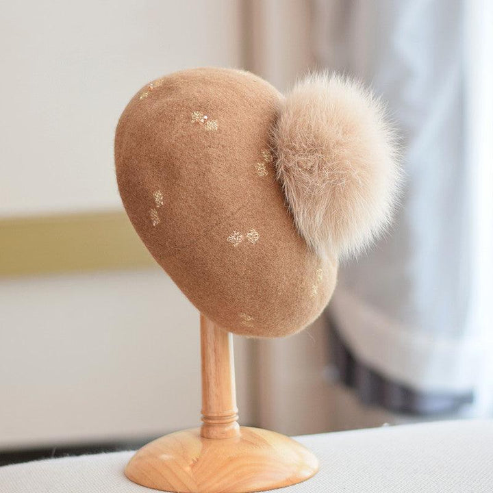 Women's Autumn And Winter Fox Fur Ball Vintage Wool Hat - Mamofa Global Store