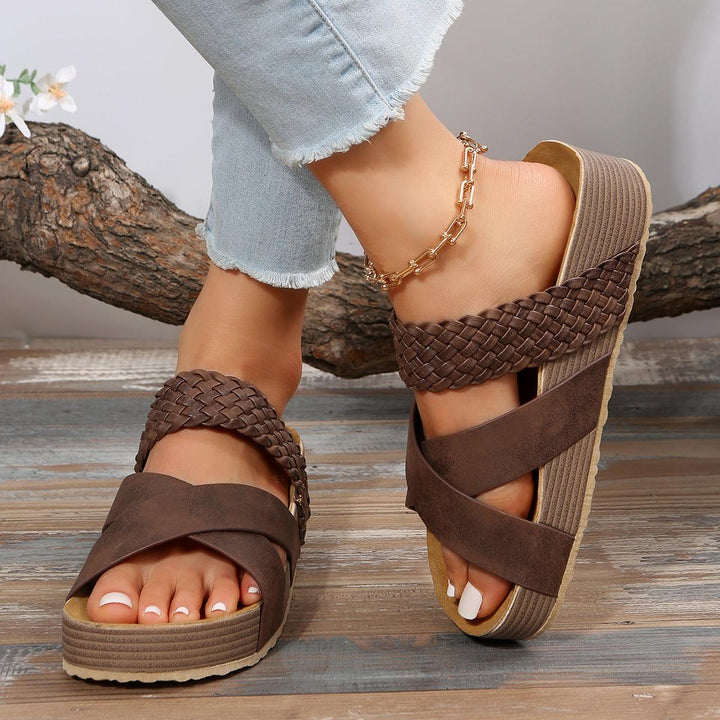 Woven Cross-strap Slippers Summer Platform Sandals - Mamofa Global Store