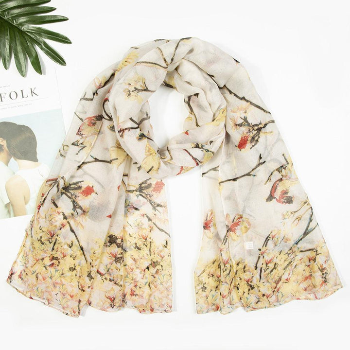 Yarn Branches Bird Magpie Print Paris Scarf - Mamofa Global Store