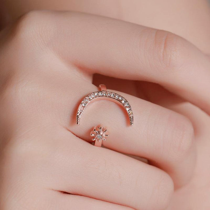 Moon And Star Opening Rings Fashion Rhinestones Personalized Jewelry For Women - Mamofa Global Store