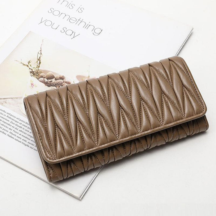 Women's Fashion Multi-card-slot Pleated Long Genuine Leather Wallet - Mamofa Global Store