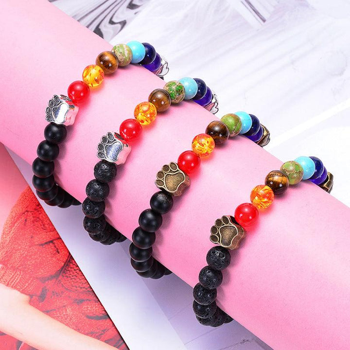 Dog's Paw Peach Heart Lava Volcanic Rock Energy Yoga Bracelet - Mamofa Global Store