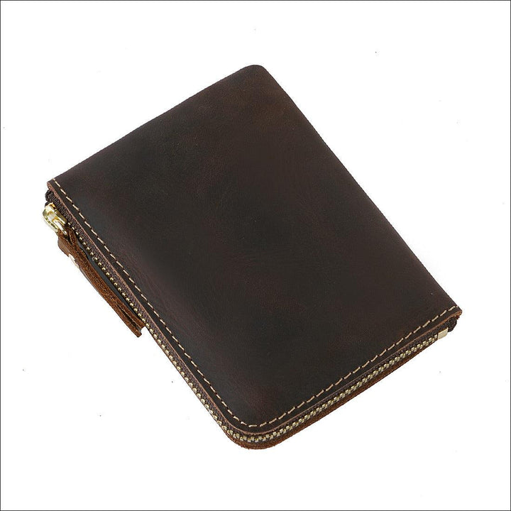 Handmade Short Vintage Crazy Horse Leather Zipper Wallet - Mamofa Global Store