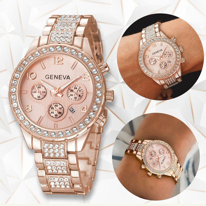 Waterproof Women Luxury Classic Stainless Steel Crystal Quartz Round Wrist Watch - Mamofa Global Store