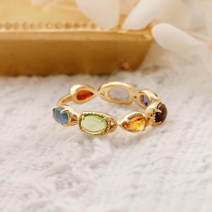 Artistic Retro 925 Silver Citrine Olivine Lengthened Ring - Mamofa Global Store