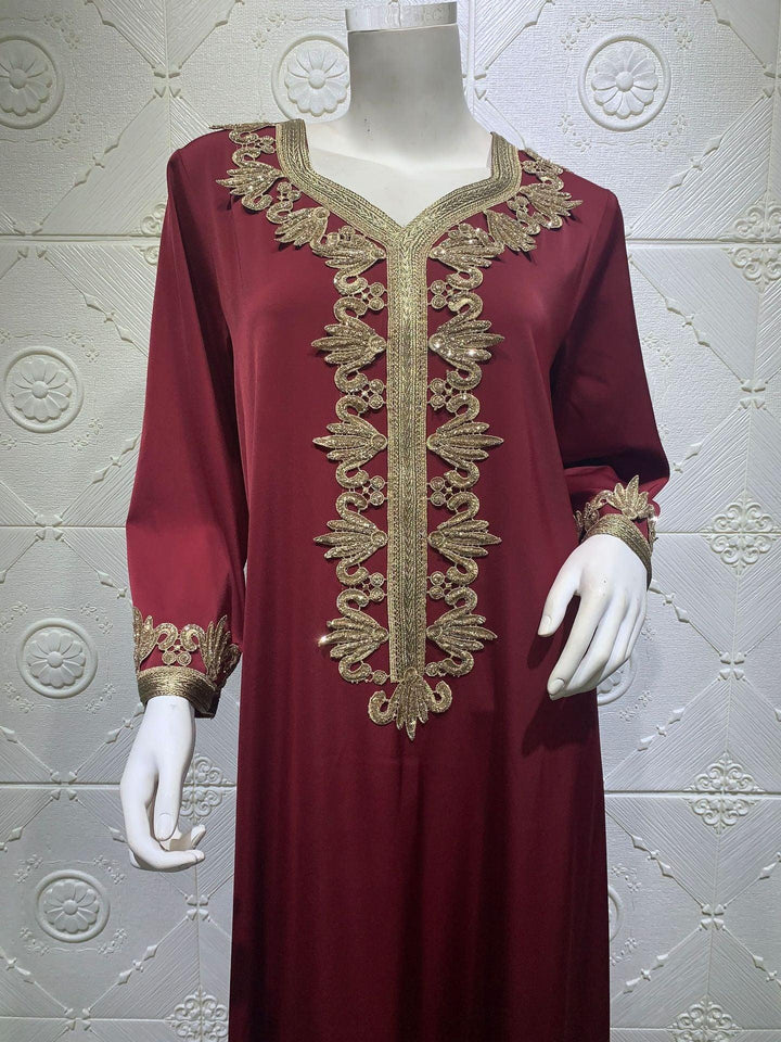 Middle East Dubai Embroidery Bronzing Lace Jalabiya Dress - Mamofa Global Store