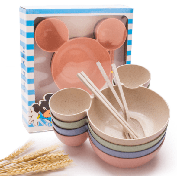 Wheat Straw, Children's Bowl, Cartoon, Wheat Chopsticks, Fork Spoon, Fruit Dish, Mickey's Bowl, Lovely Gift Set - Mamofa Global Store