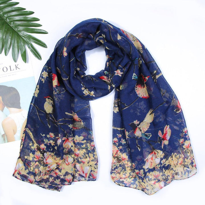 Yarn Branches Bird Magpie Print Paris Scarf - Mamofa Global Store