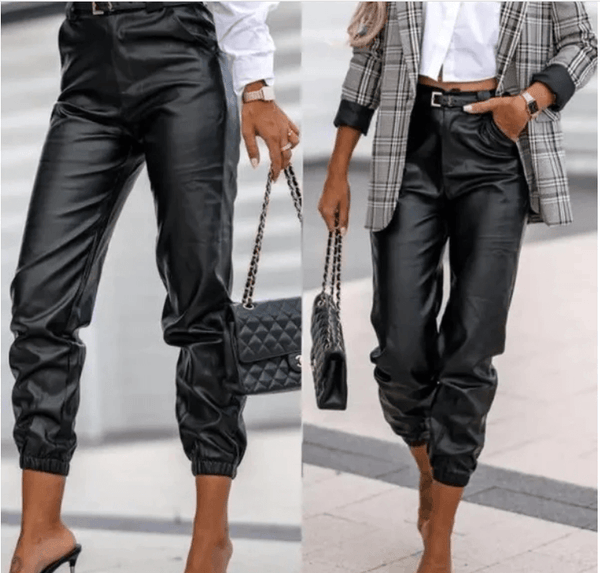 Women's Casual PU Length Leather Pants - Mamofa Global Store