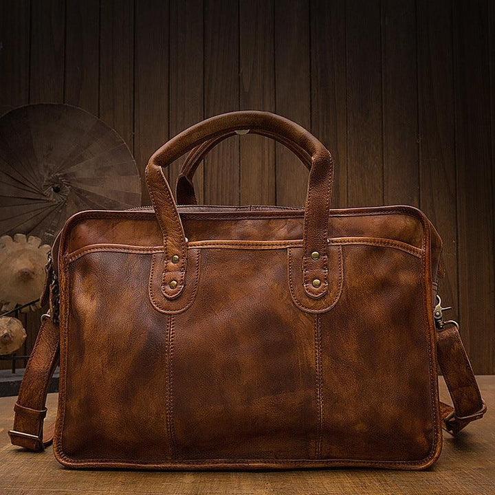 Men's Vintage First Layer Leather Travel Briefcase - Mamofa Global Store