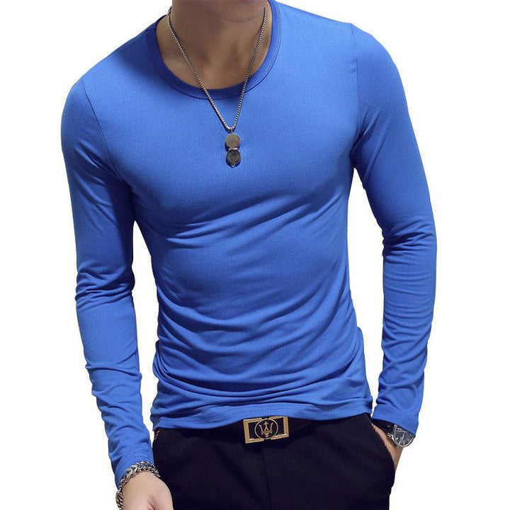 Slim-Fit Solid Color Round Neck Pullover Men's - Mamofa Global Store