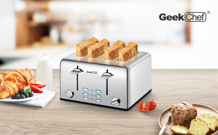 Prohibit Shelves In The Amazon. Toaster 4 Slice, Geek Chef Stainless Steel Extra-Wide Slot Toaster With Dual Control Panels Of Bagel,Defrost,Cancel Function,Ban Amazon - Mamofa Global Store