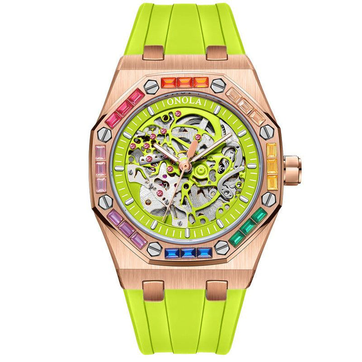 Men's Silicone Band Rainbow Diamond Automatic Mechanical Watch - Mamofa Global Store