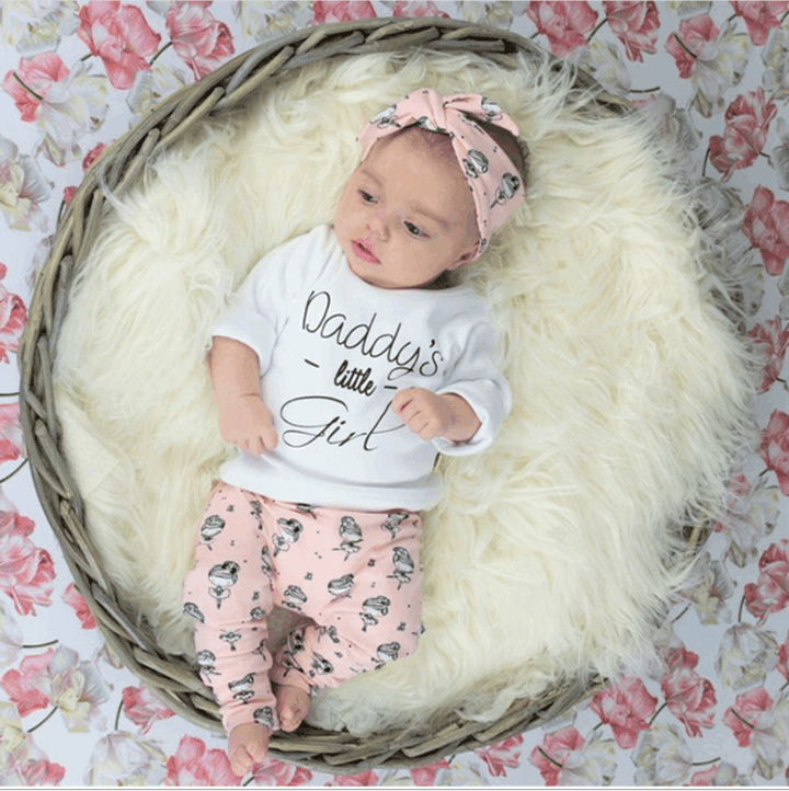 Infant Baby Girls Clothes Daddy's Little Girl T-shirt Cartoon Pants Headband Toddler Outfits Clothing Set - Mamofa Global Store