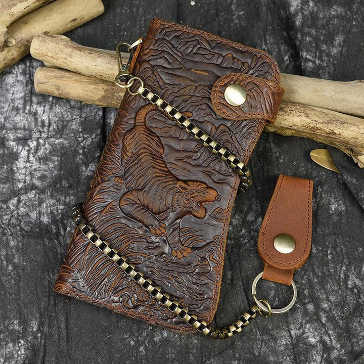 Men's Crazy Horse Leather Long Chain Anti-theft Wallet - Mamofa Global Store