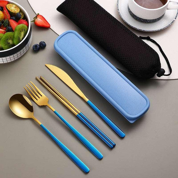 304 Dinnerware Set Flatware Kitchen Accessories Camping Travel Sets Gold Knife Fork Spoon Portable Cutlery Sets With Case - Mamofa Global Store