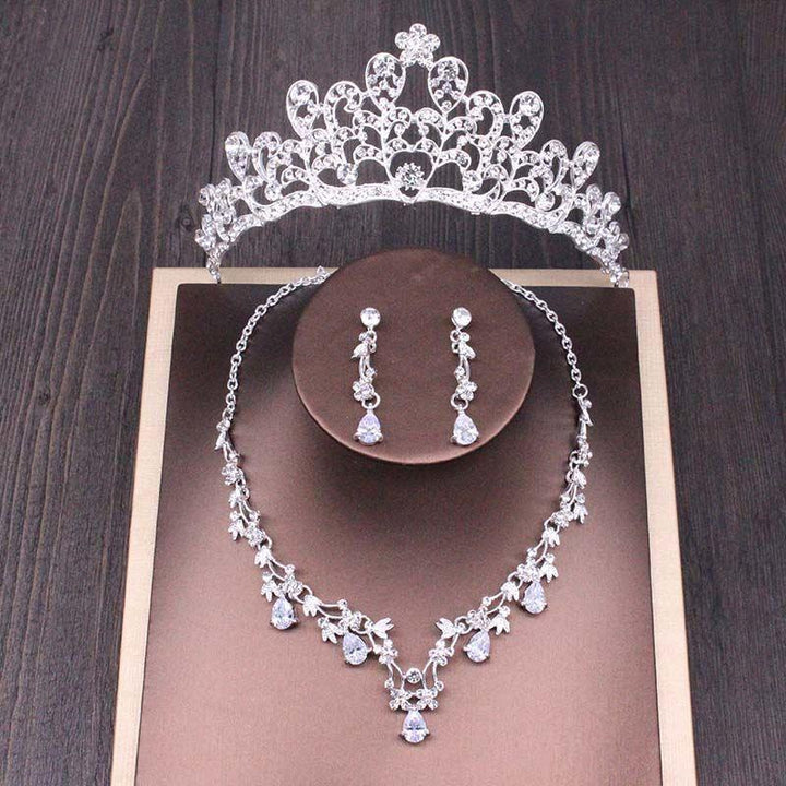 Bridal Rhinestone Crown Necklace Set Wedding Accessories - Mamofa Global Store