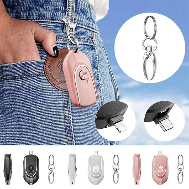 2 In 1 Mini Keychain Power Bank Keyring Hanging Buckle 2 Output Interfaces 5V 1200MAH Backup Power Bank Retractable Plug Waterproof Phone Charging Accessories - Mamofa Global Store