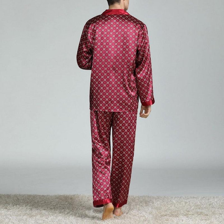 Men's Printed Silk Pajamas Spring And Summer Long-Sleeved Suit - Mamofa Global Store