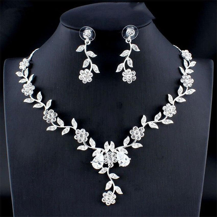 Golden Zircon Jewelry Set Bridal Necklace Earrings Wedding Two-piece Set - Mamofa Global Store