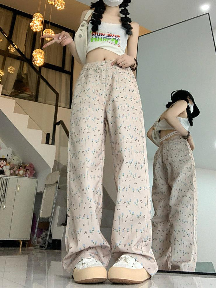 Hong Kong Style Floral Jeans For Women - Mamofa Global Store