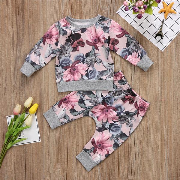 Set Autumn Style Baby Girl Clothing Sets Newborn Clothes Leisure Flower Printing Suitbaby Girl Clothes Sets - Mamofa Global Store