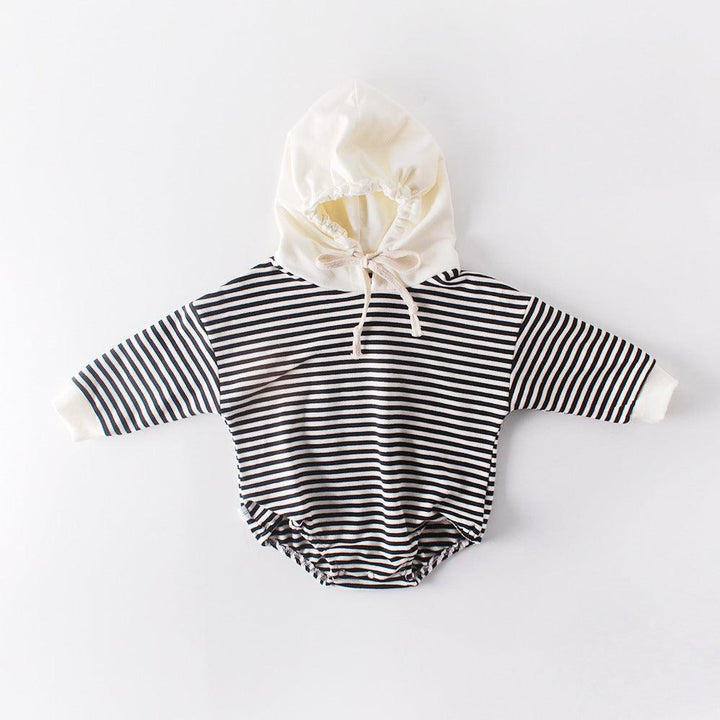 Ins Autumn Baby Striped Baby Clothes Hooded One-piece Hatching Climbing Suit Thickened - Mamofa Global Store