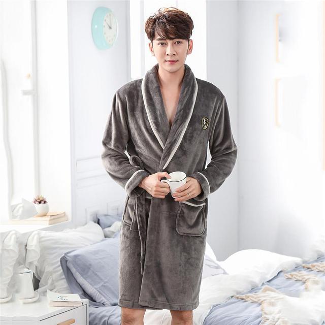 Winter Flannel Lovers Robe Gown Elegant Solid Casual Sleepwe - Mamofa Global Store