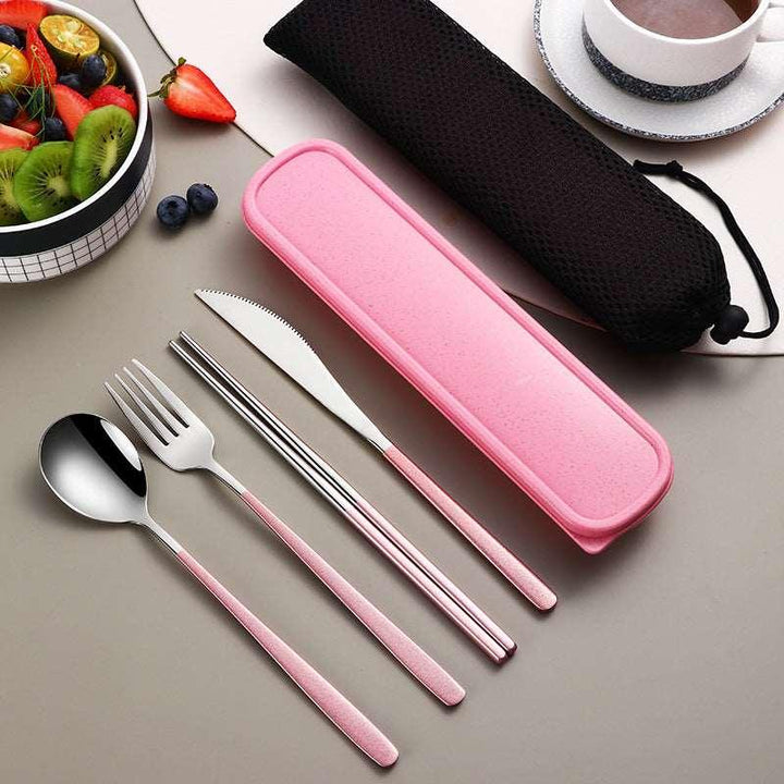 304 Dinnerware Set Flatware Kitchen Accessories Camping Travel Sets Gold Knife Fork Spoon Portable Cutlery Sets With Case - Mamofa Global Store