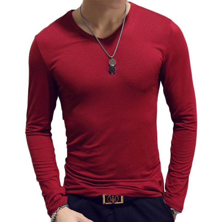 Slim-Fit Solid Color Round Neck Pullover Men's - Mamofa Global Store