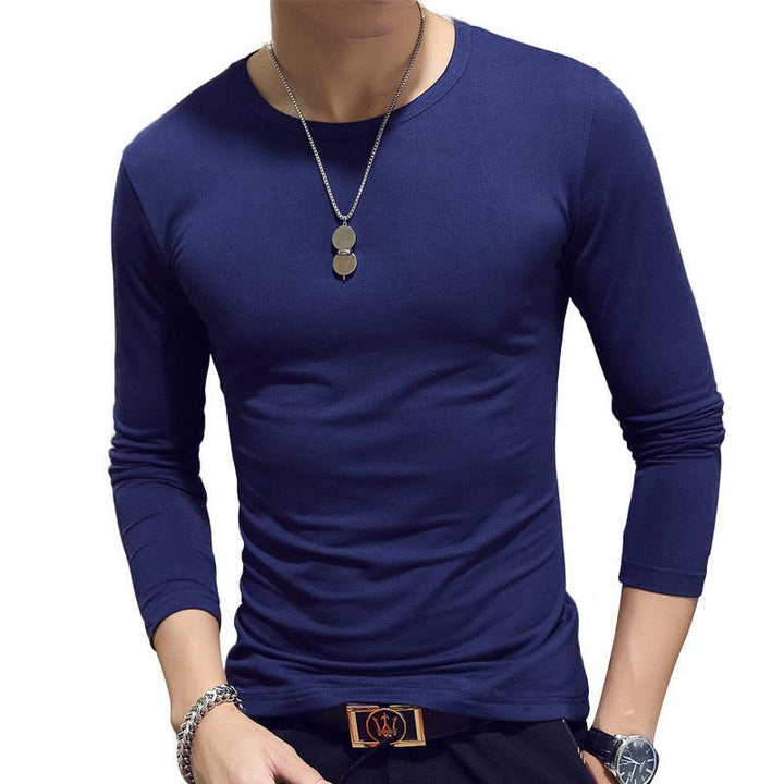 Slim-Fit Solid Color Round Neck Pullover Men's - Mamofa Global Store