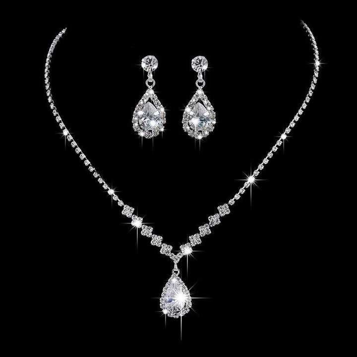 Full Rhinestone Zircon Water Drop Necklace Earrings Jewelry Set - Mamofa Global Store