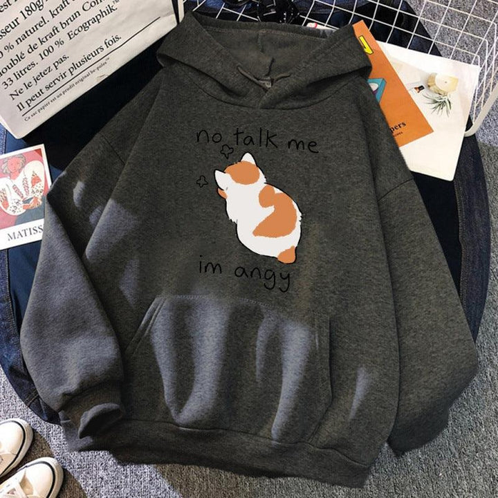 No Talk Me Cute Angry Cat Print Women Hoodie - Mamofa Global Store