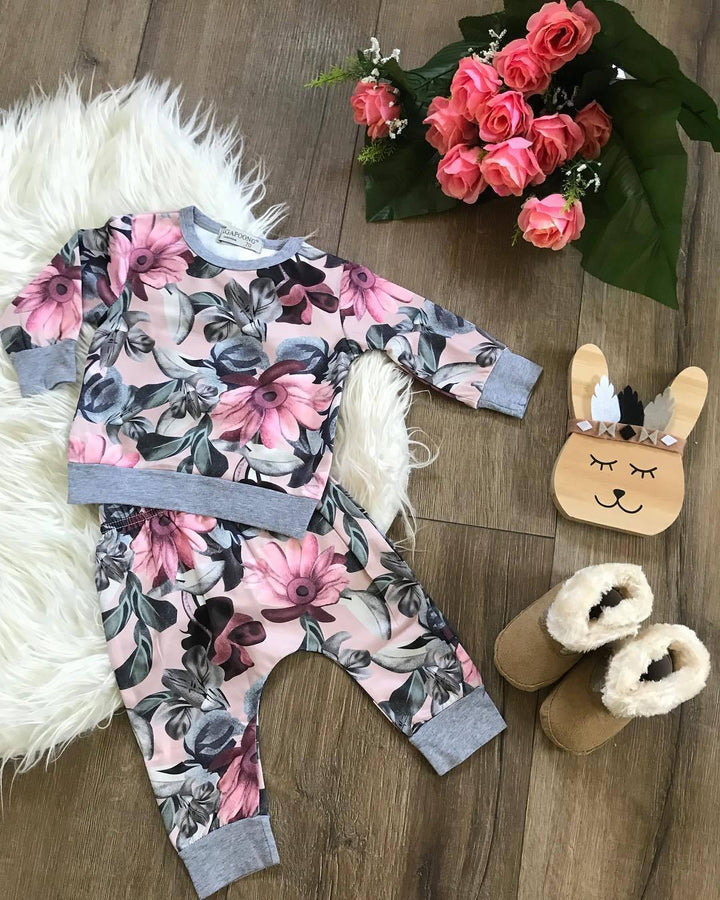 Set Autumn Style Baby Girl Clothing Sets Newborn Clothes Leisure Flower Printing Suitbaby Girl Clothes Sets - Mamofa Global Store