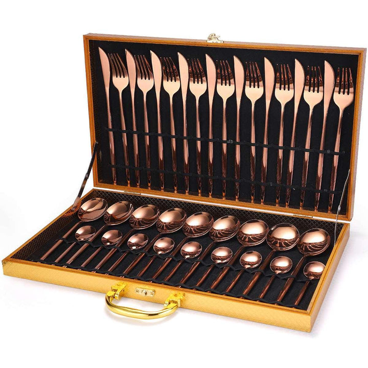 36-piece Stainless Steel Tableware Wooden Box Gift Box Set - Mamofa Global Store