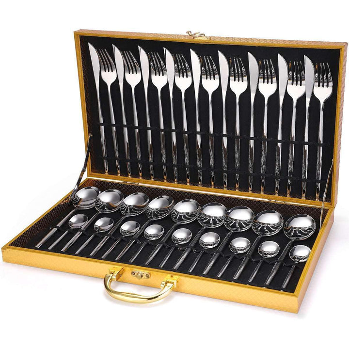 36-piece Stainless Steel Tableware Wooden Box Gift Box Set - Mamofa Global Store