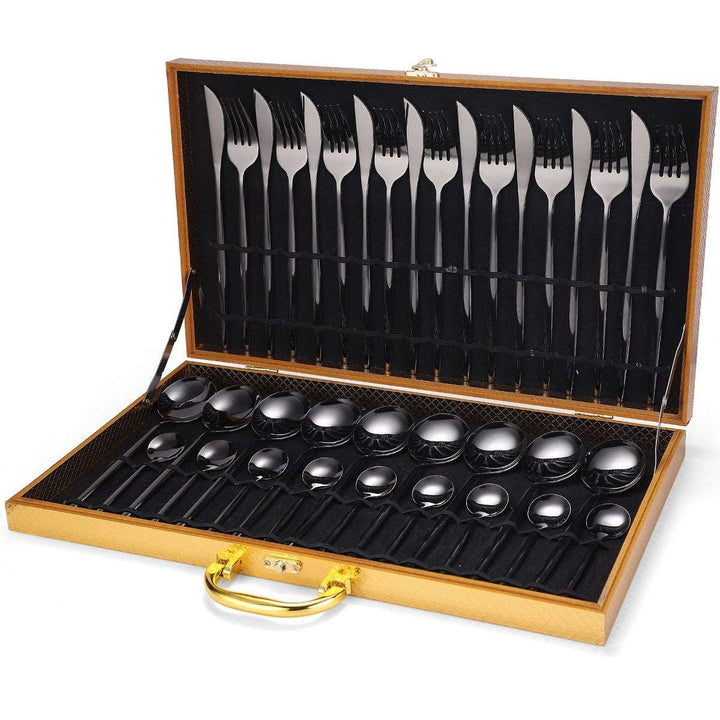 36-piece Stainless Steel Tableware Wooden Box Gift Box Set - Mamofa Global Store