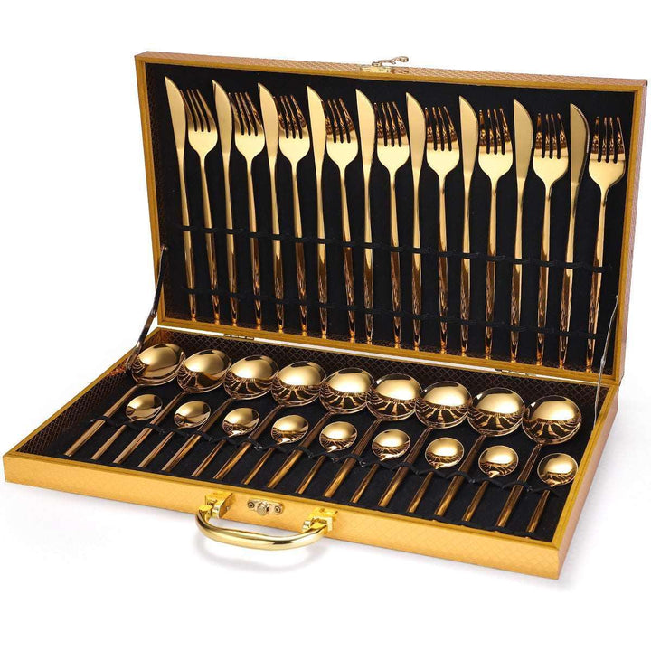 36-piece Stainless Steel Tableware Wooden Box Gift Box Set - Mamofa Global Store