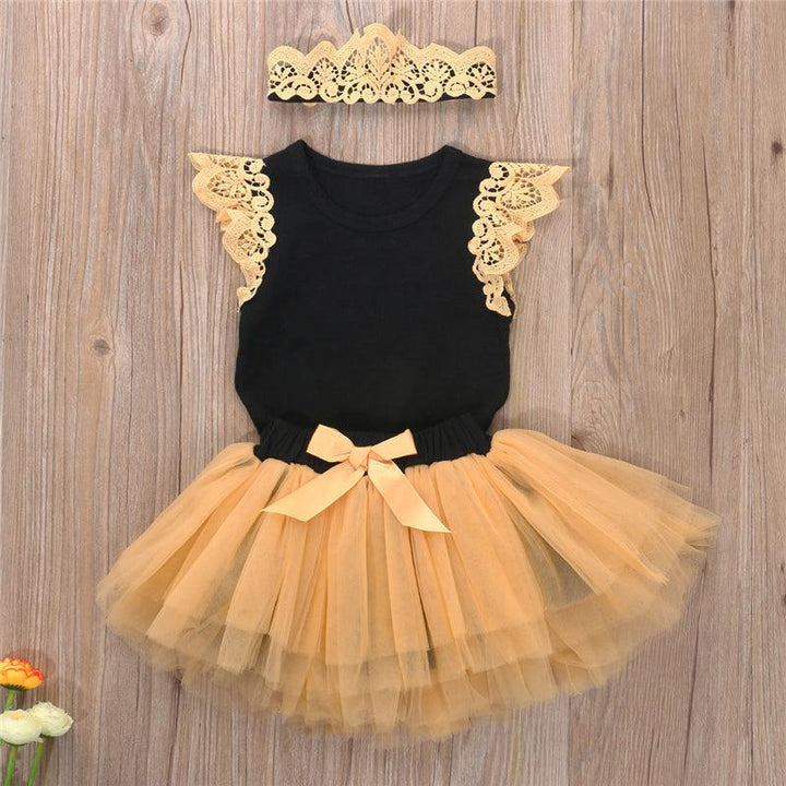 Summer Cute Baby Girl Pure Cotton Casual Clothing Suit Bow Ruffled Bodysuit Tutu Headband Baby Clothing - Mamofa Global Store